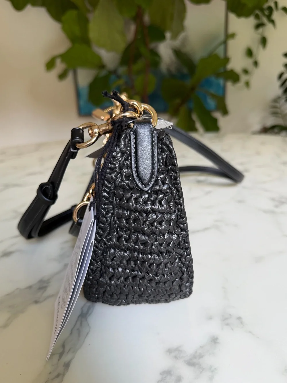 NWT Coach Teri Shoulder Crossbody Bag In Woven Straw & Leather Gold Black CBI17 - Picture 5 of 14